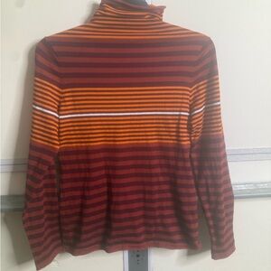 Duluth Trading Co Maroon and Orange Striped Turtleneck Sweater